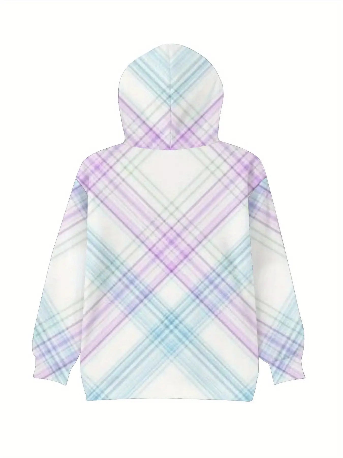 Women's Gradient Purple Blue Plaid Print Hooded Sweatshirt