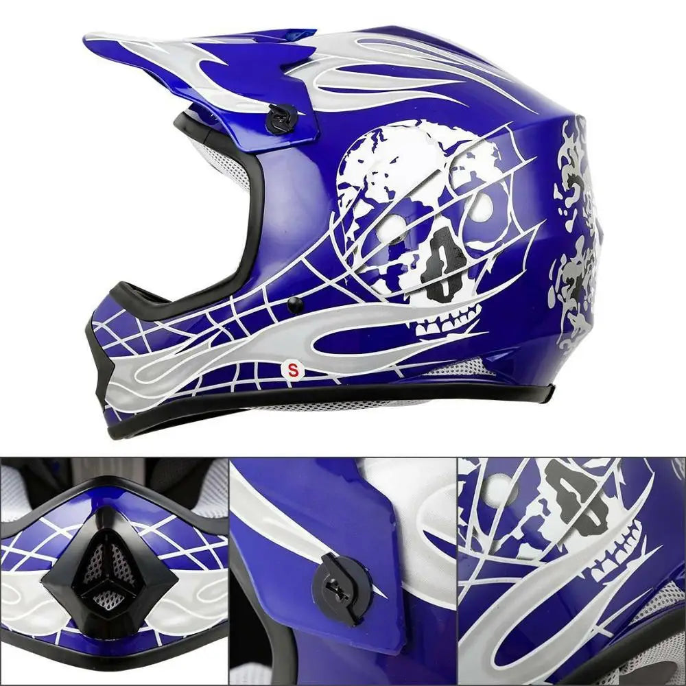 Youth Kids Blue Helmet Goggles + Gloves