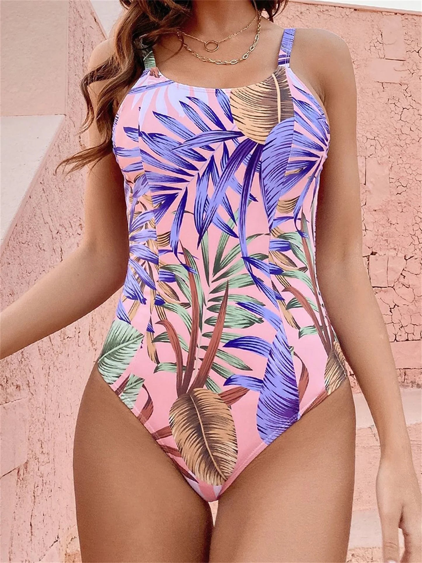 Women s Tropical Print Sleeveless Romper Swimsuit