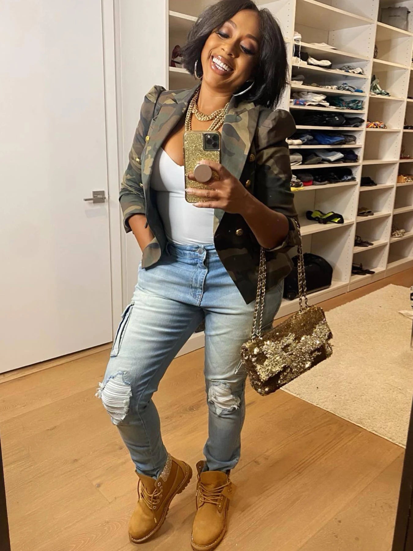 Camouflage Printed Double Breasted Jacket