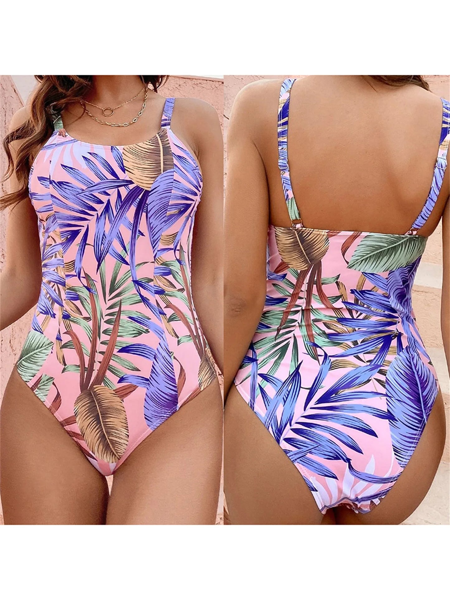 Women s Tropical Print Sleeveless Romper Swimsuit