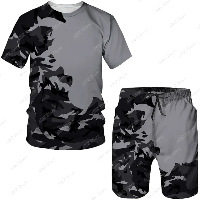 New Summer Camouflage Men's T-Shirt Shorts Tracksuit