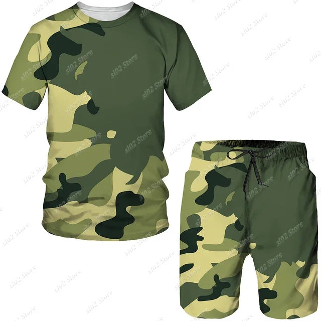 New Summer Camouflage Men's T-Shirt Shorts Tracksuit
