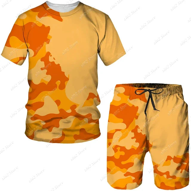 New Summer Camouflage Men's T-Shirt Shorts Tracksuit