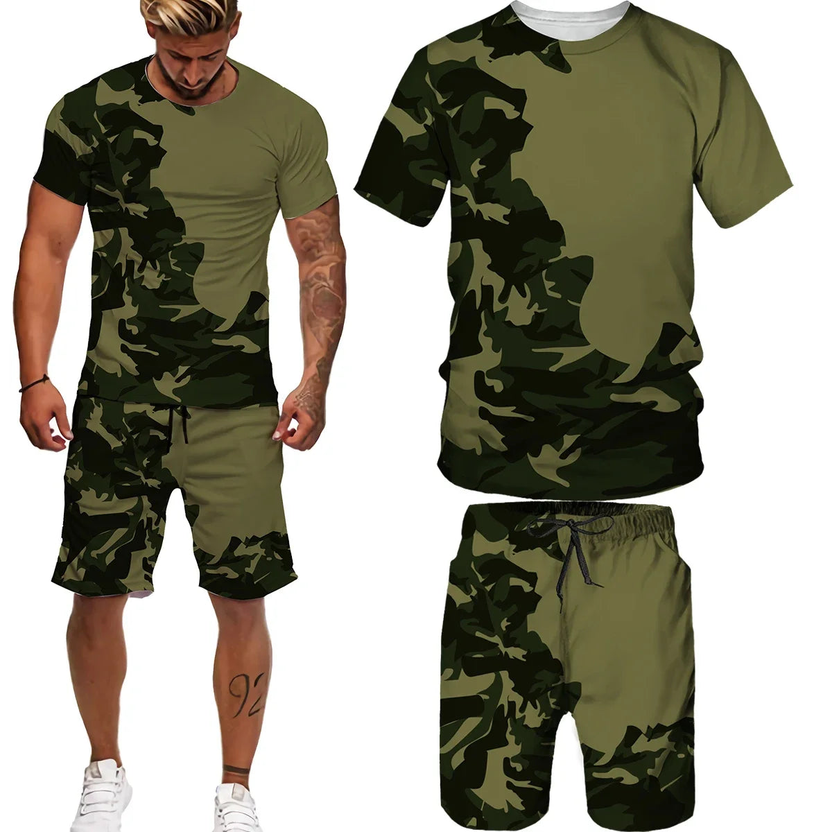 New Summer Camouflage Men's T-Shirt Shorts Tracksuit