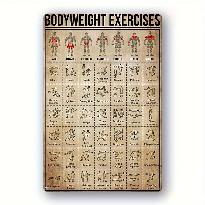 1pc, Vintage Bodyweight Exercises Metal Sign(8''x12''/20cm*30cm)