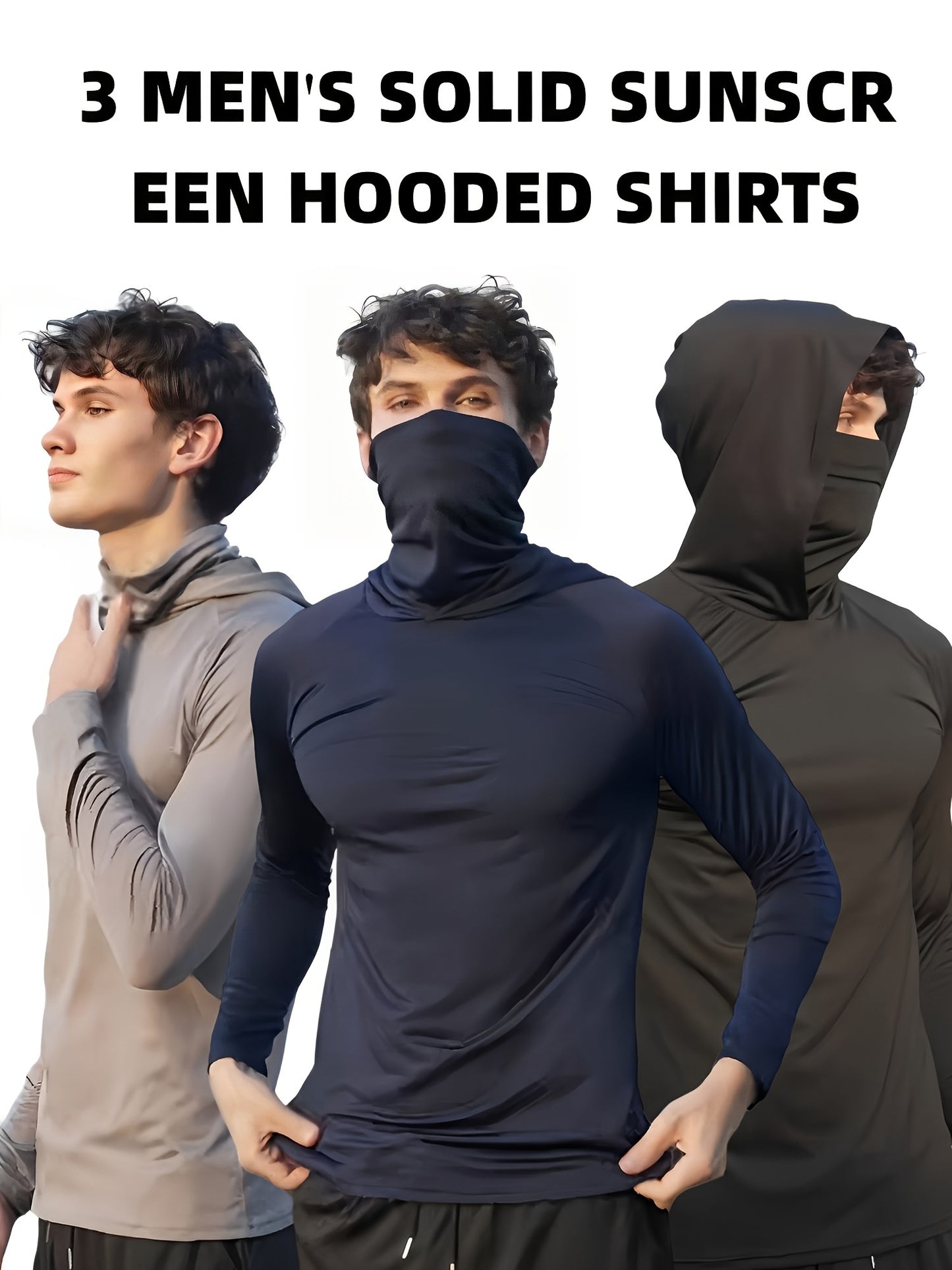 3 Pcs High Stretch Long Sleeve Solid Men's Rash Guard Shirts