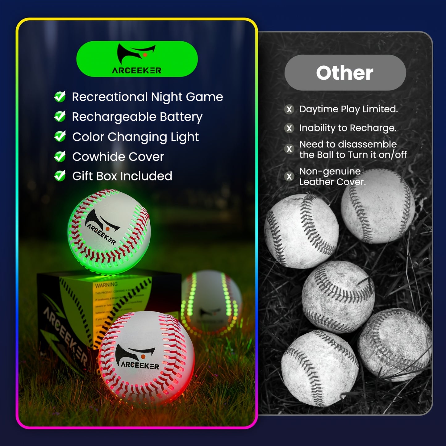 Rechargeable LED Glow-in-the-Dark Baseball