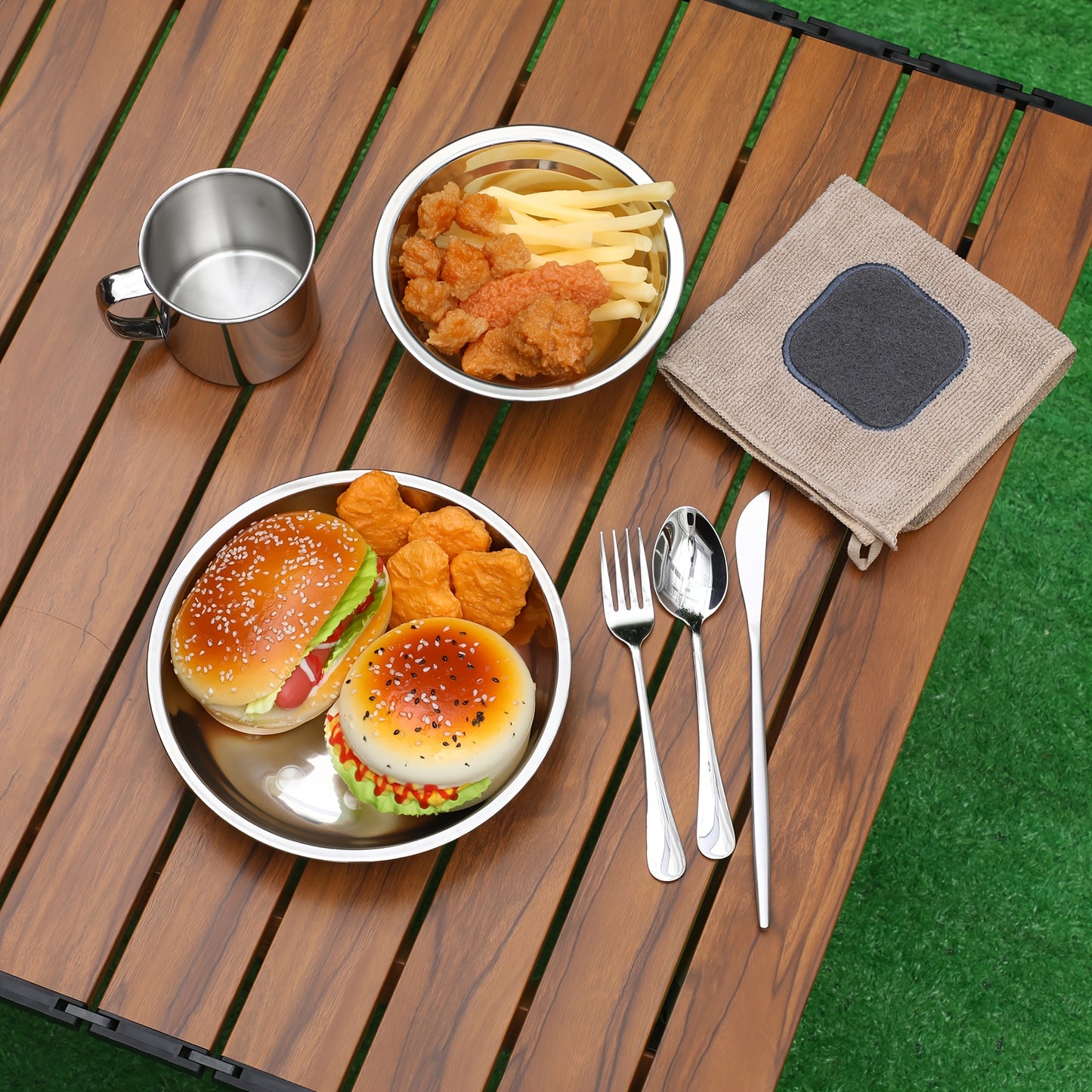 44pcs Polished Stainless Steel Outdoor Camping Cookware