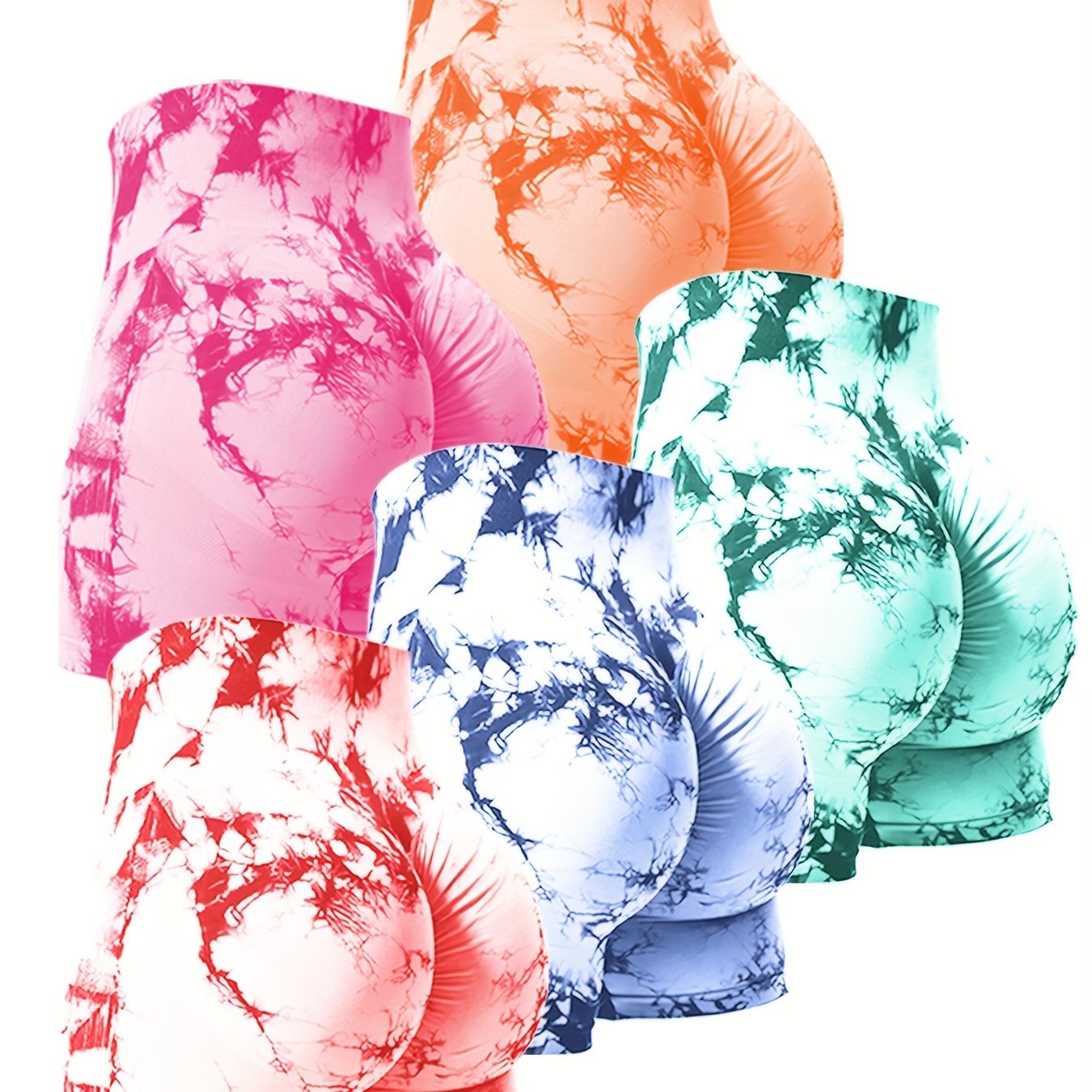 5pcs High Waisted Tie Dye Workout Shorts for Women