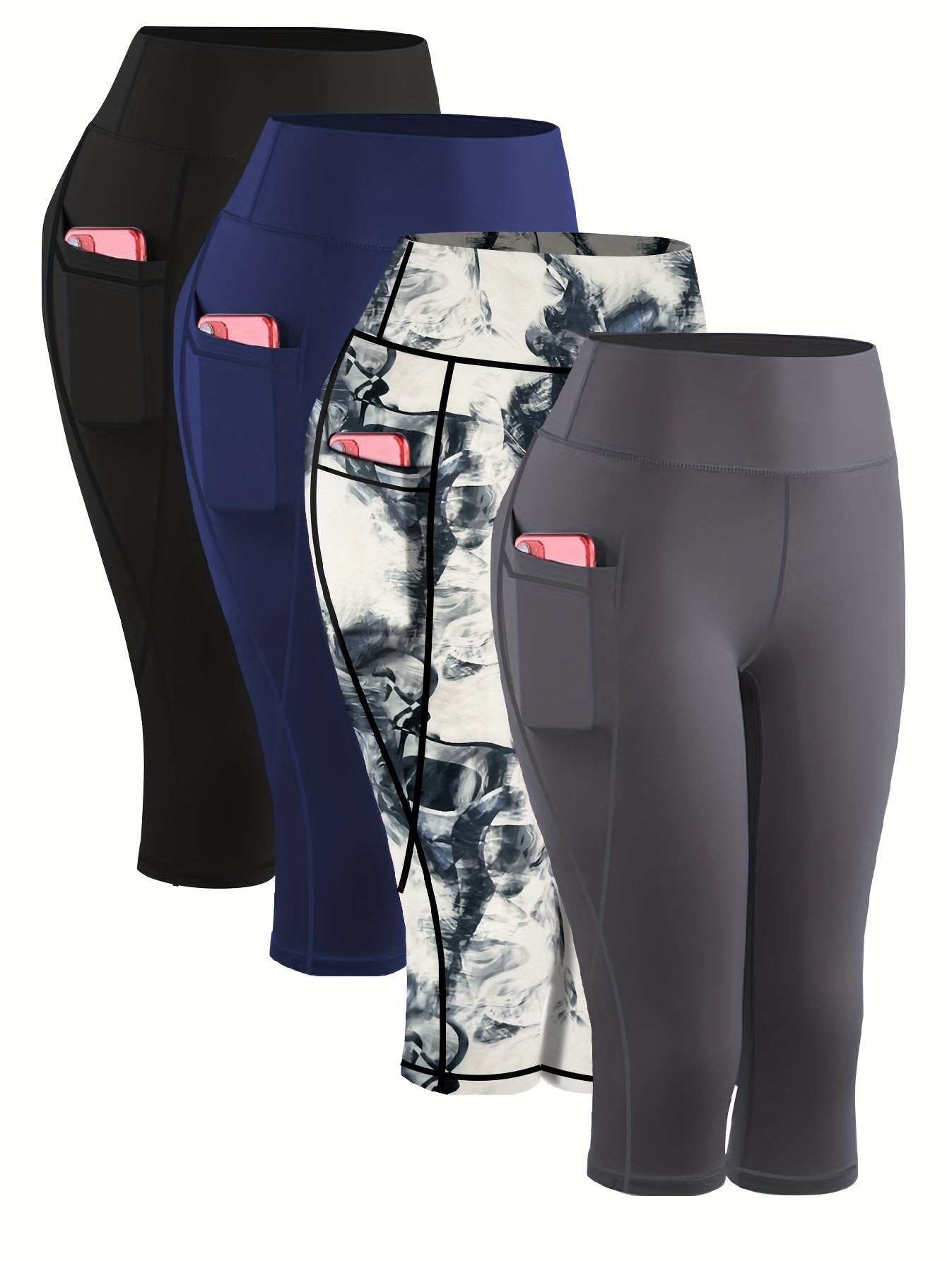 4pcs Plus-Size Women's Capri Yoga Leggings