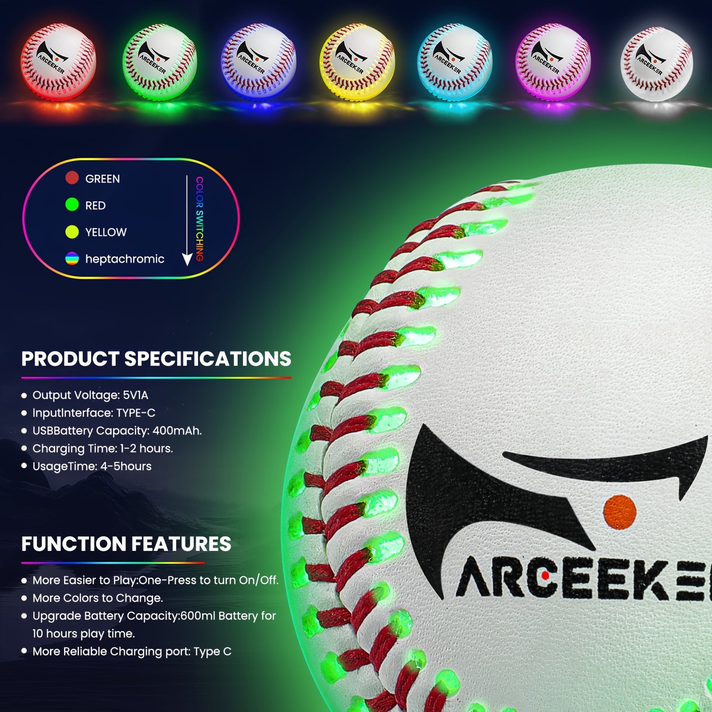 Rechargeable LED Glow-in-the-Dark Baseball