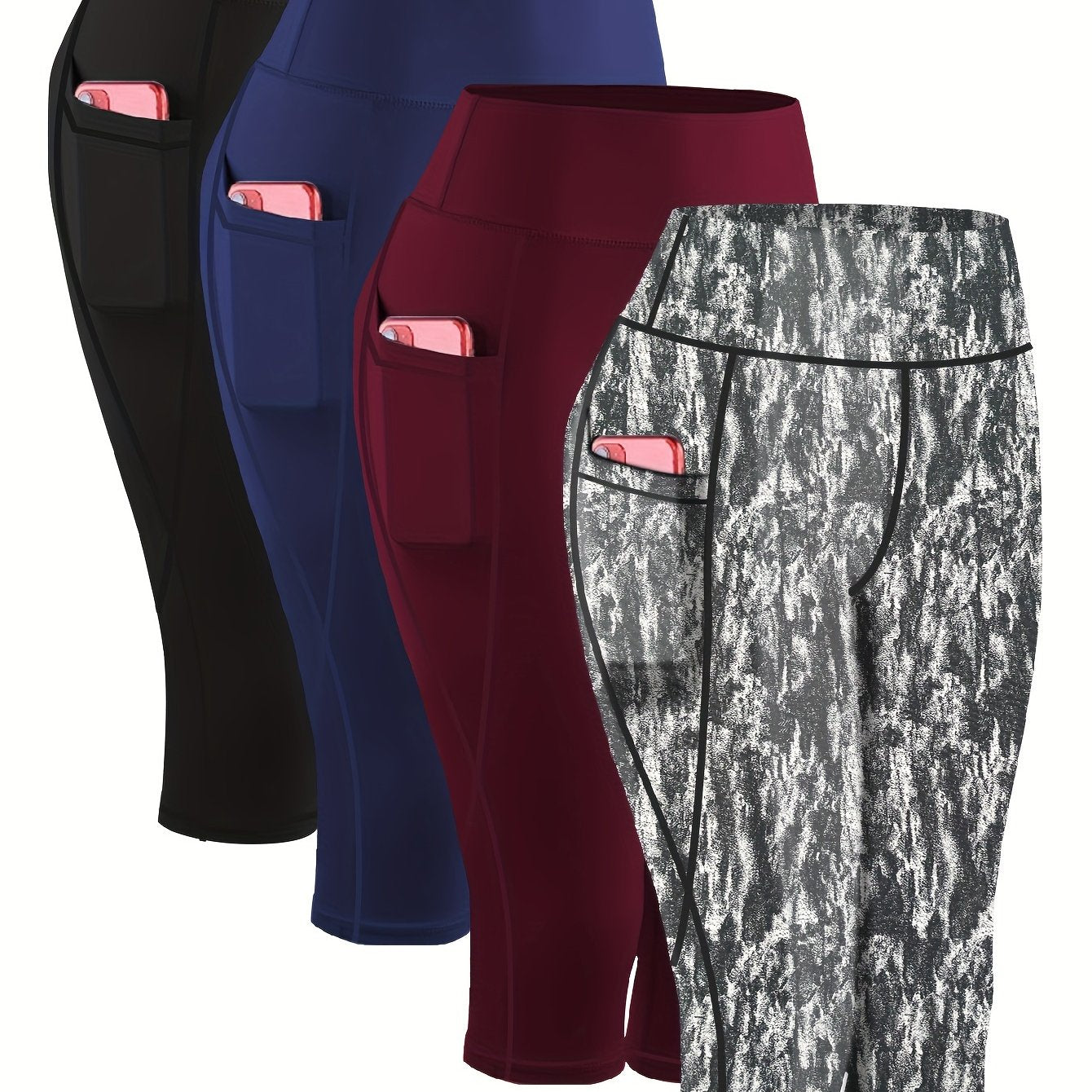 4pcs Plus-Size Women's Capri Yoga Leggings