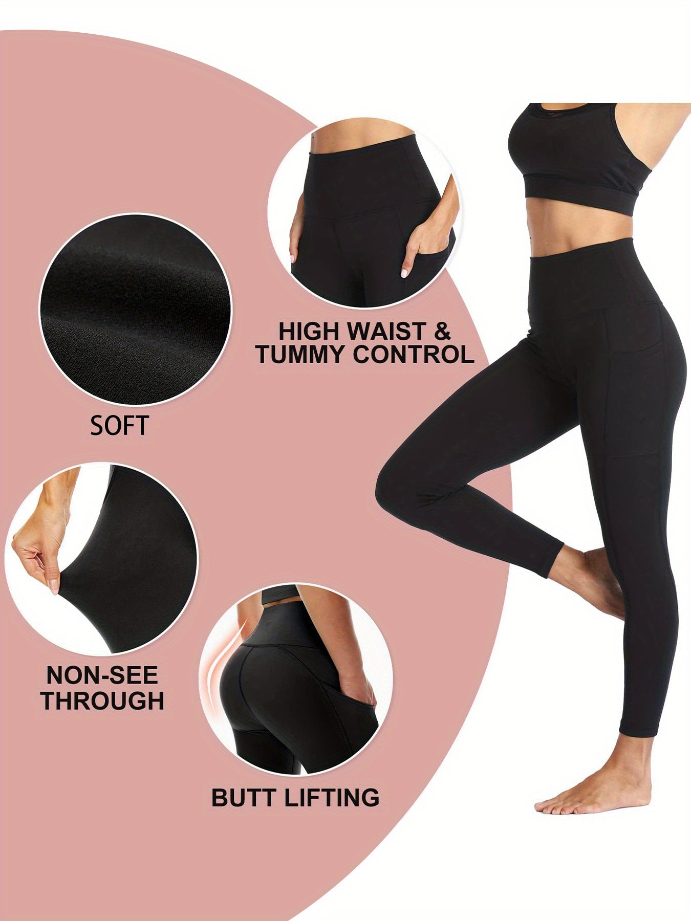 Five-pack women's yoga pants with side pockets