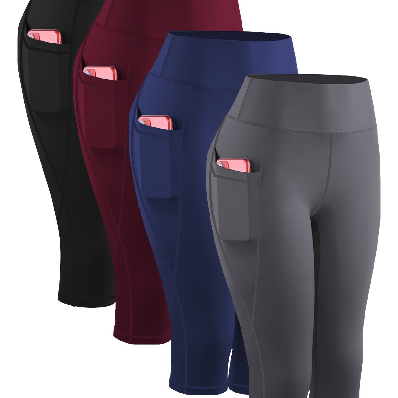 4pcs Plus-Size Women's Capri Yoga Leggings