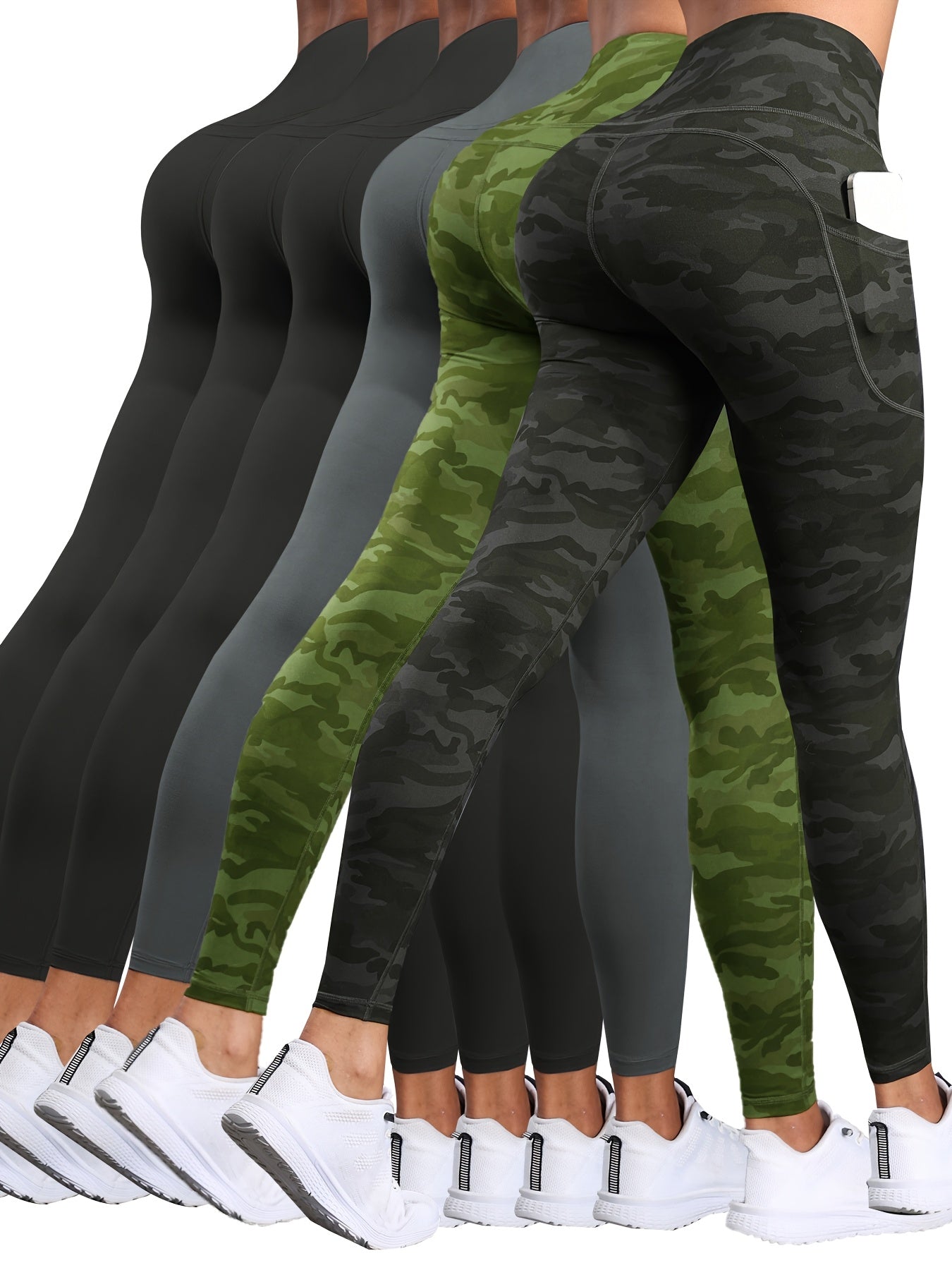 6pcs High Waisted Yoga Leggings With Pockets