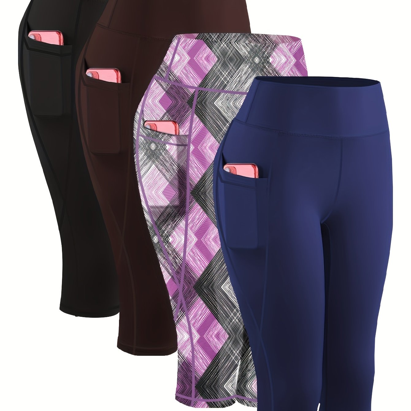 4pcs Plus-Size Women's Capri Yoga Leggings