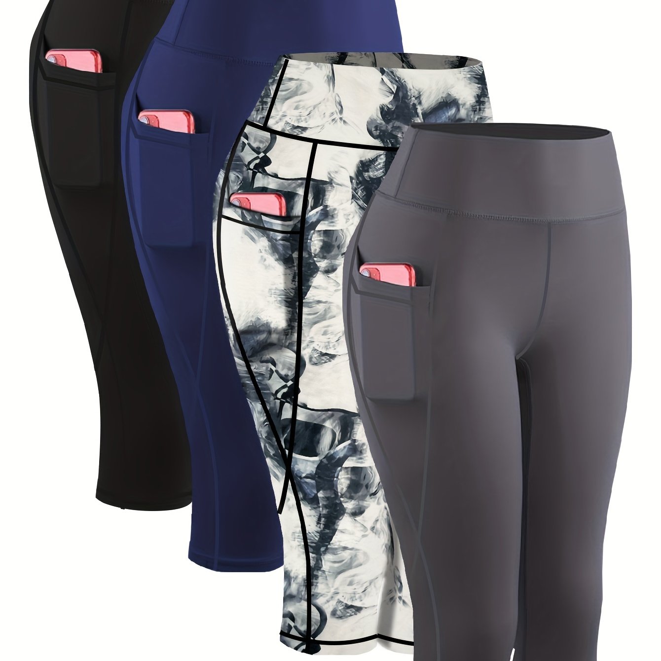 4pcs Plus-Size Women's Capri Yoga Leggings