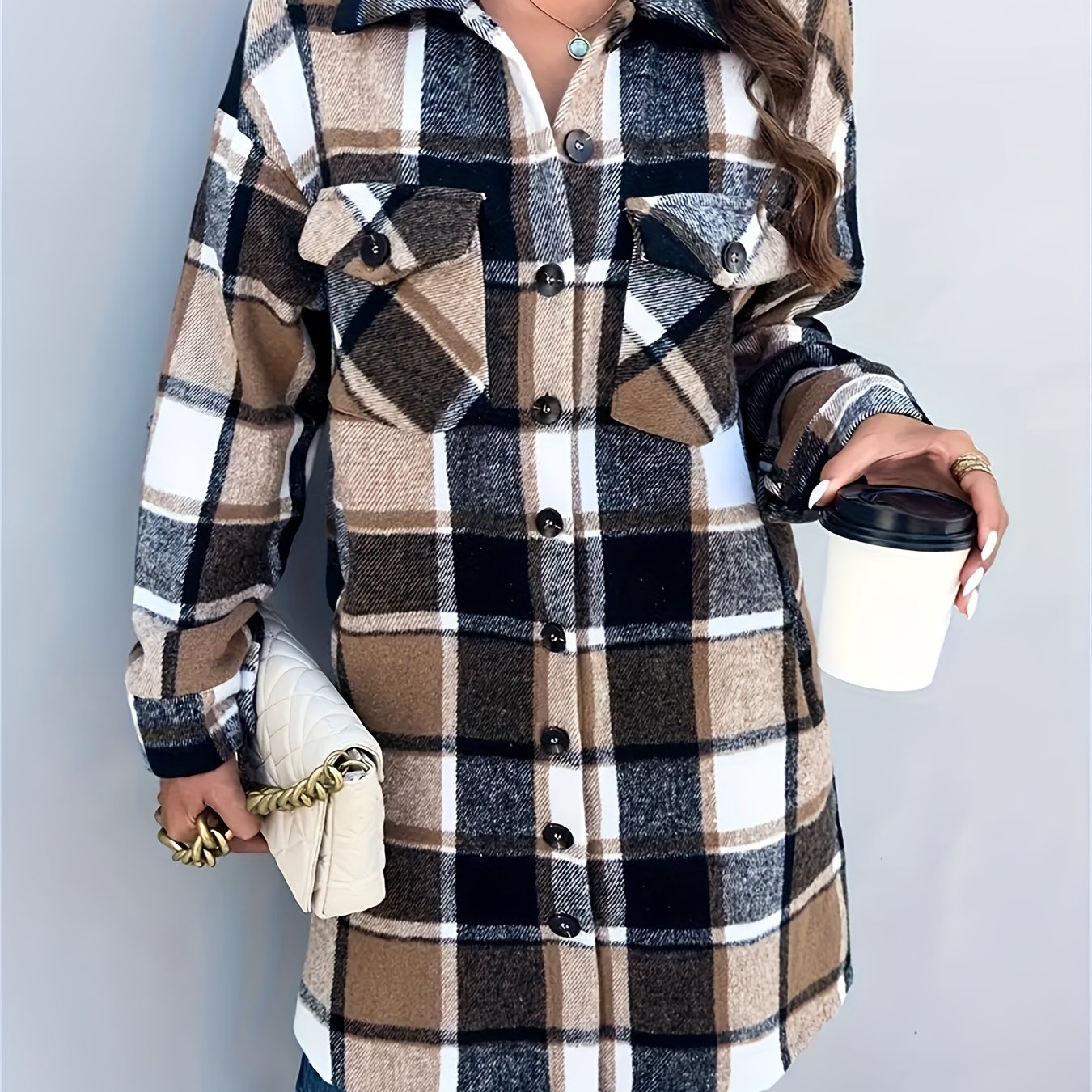 Classic Mid-Length Buffalo Plaid Shirt Jacket