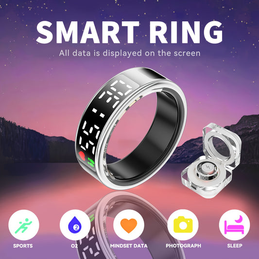 2025 Sleek Black Smart Ring with Touchscreen Display