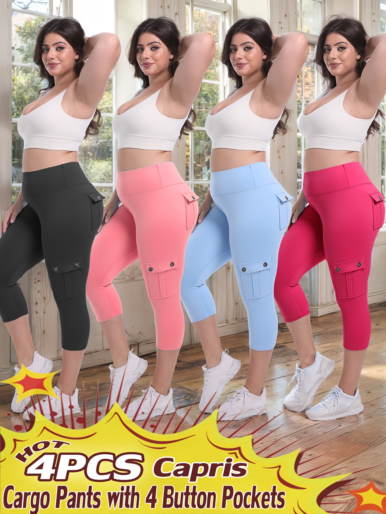 4pcs  High Waist Yoga Capri Pants