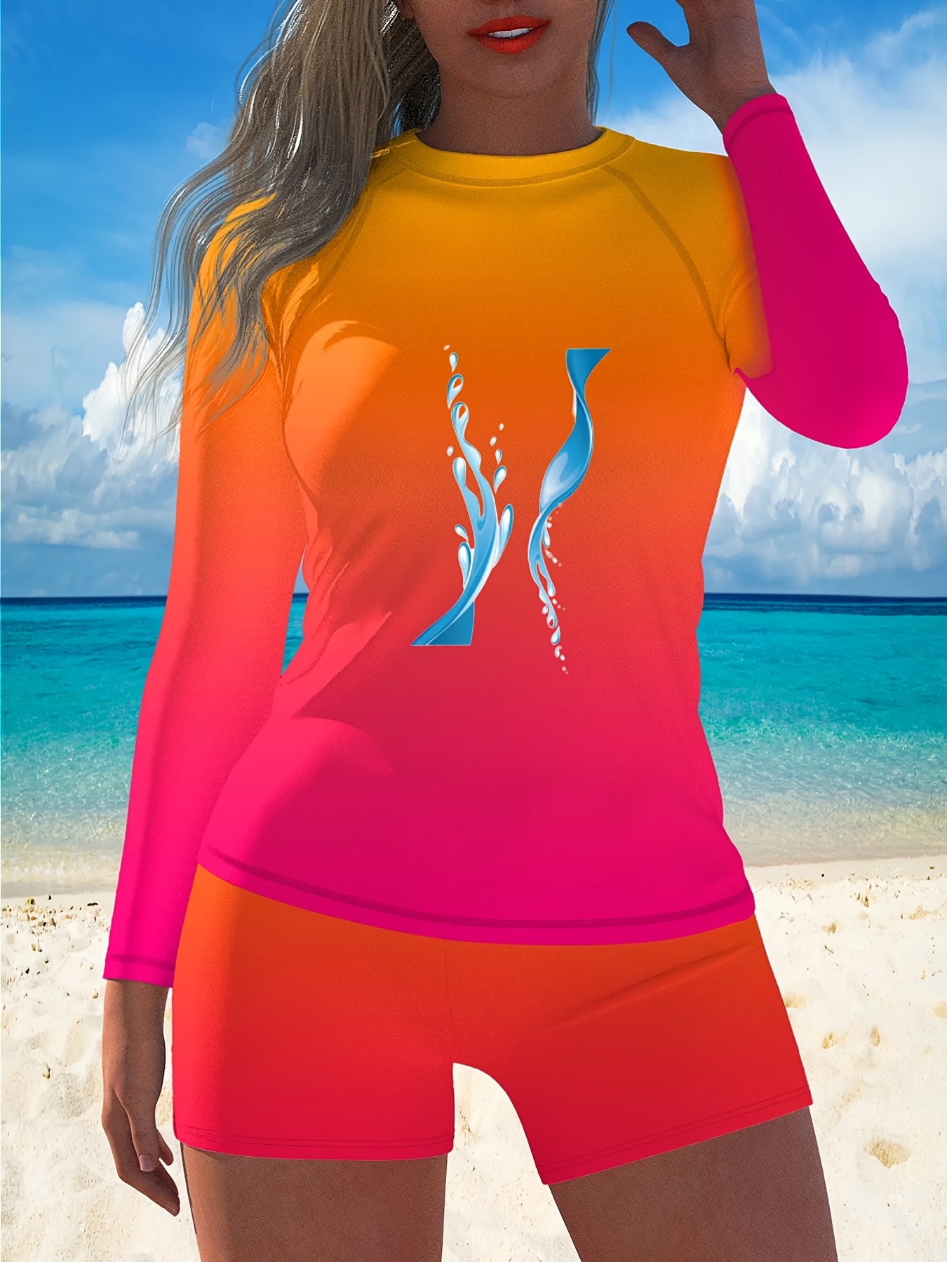 New Sexy Sports Blue Water Splash Surfing Suit