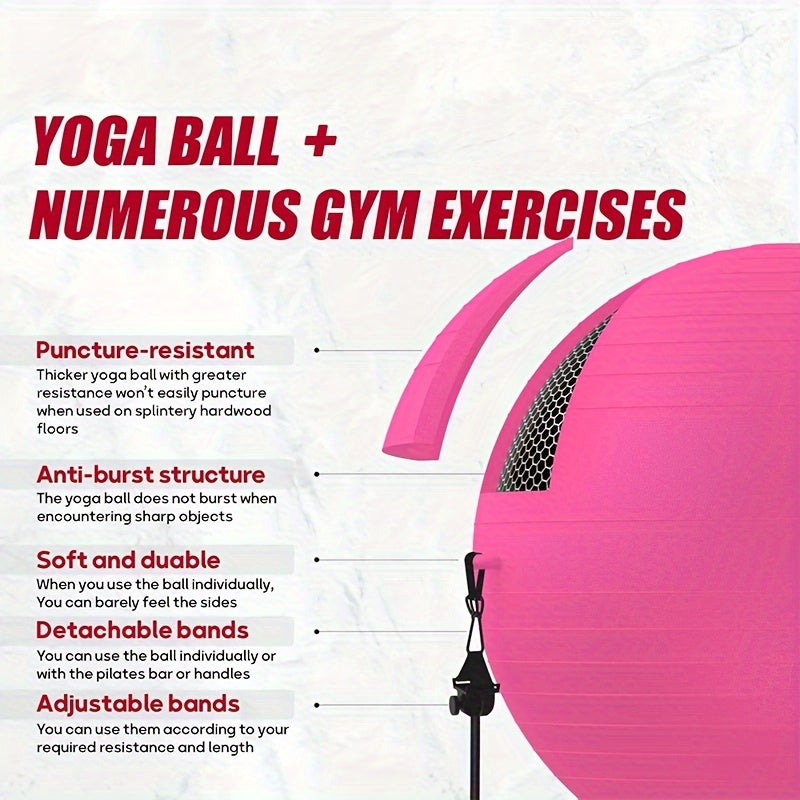 Complete Pink Pilates Bar Kit with 26.5" Exercise Ball