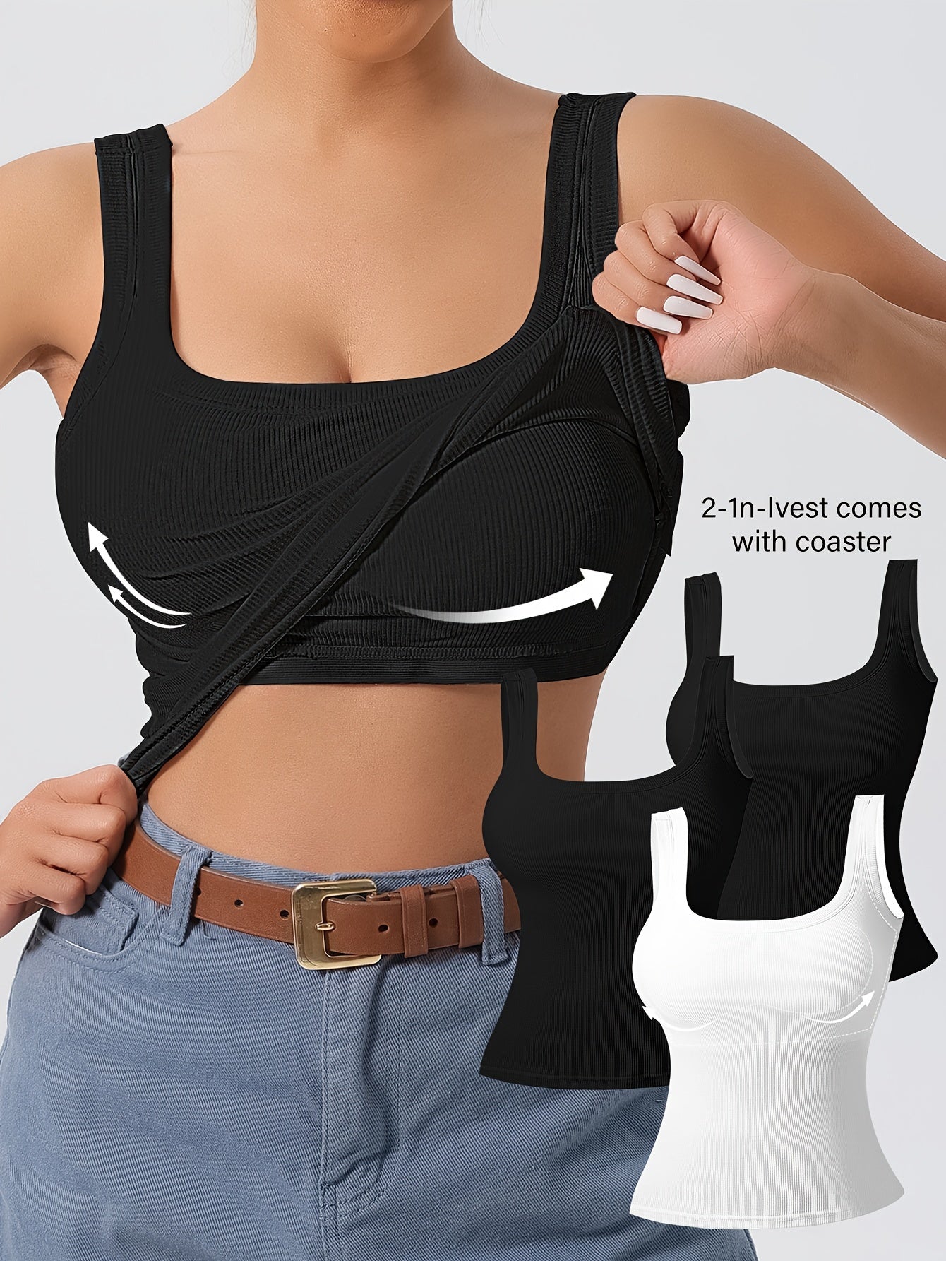 Women's 3Pcs U-Back Tank Tops With Removable Pads