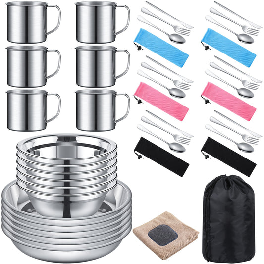 44pcs Polished Stainless Steel Outdoor Camping Cookware