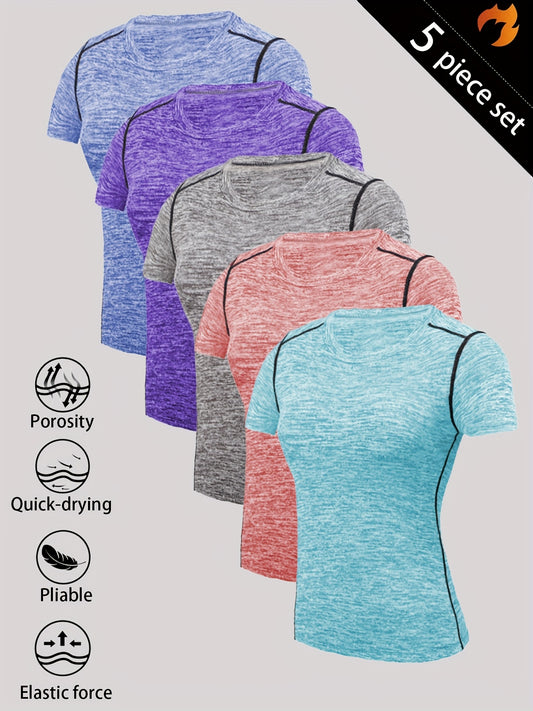 5pcs Women's Quick-Dry Athletic T-Shirts