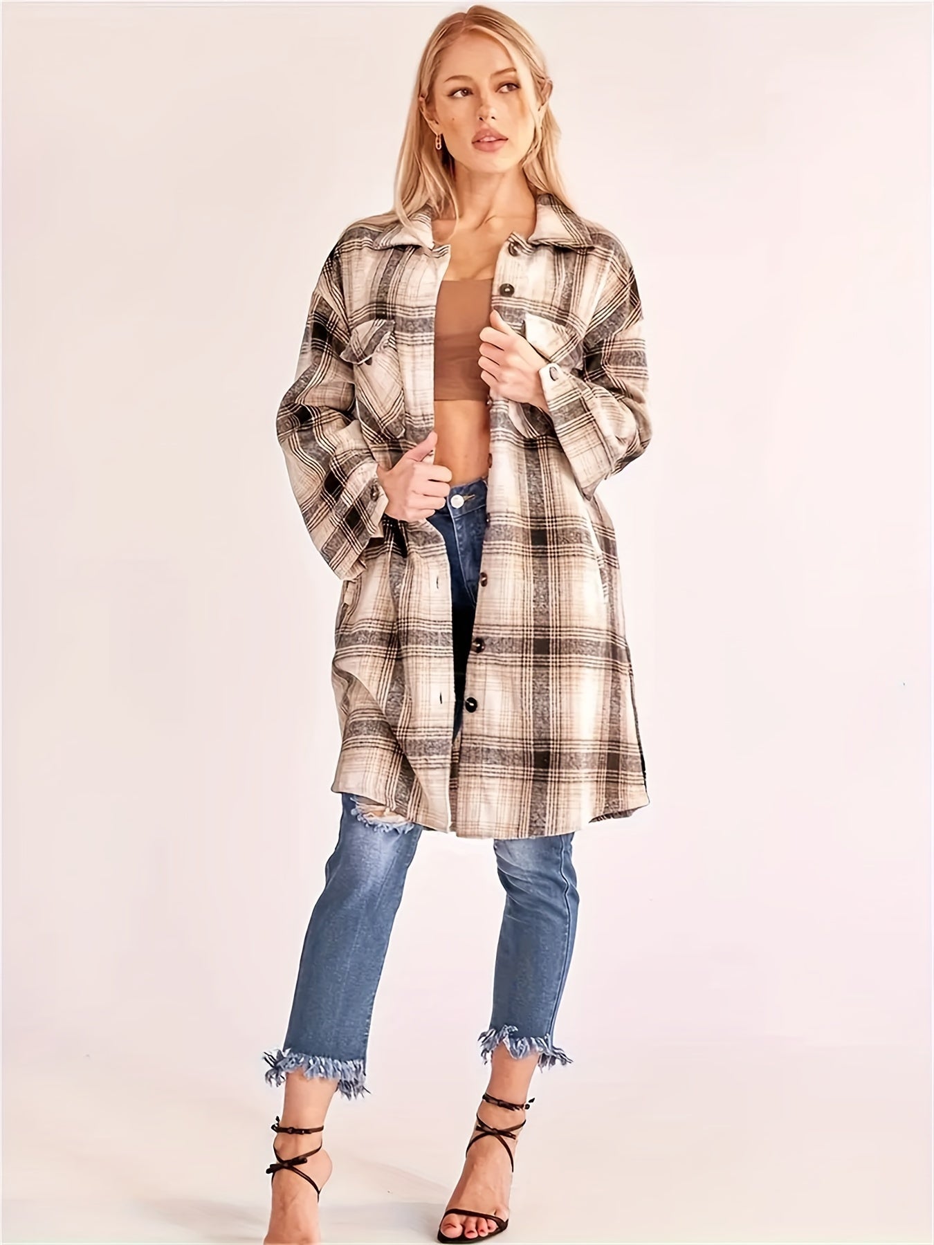 Classic Mid-Length Buffalo Plaid Shirt Jacket