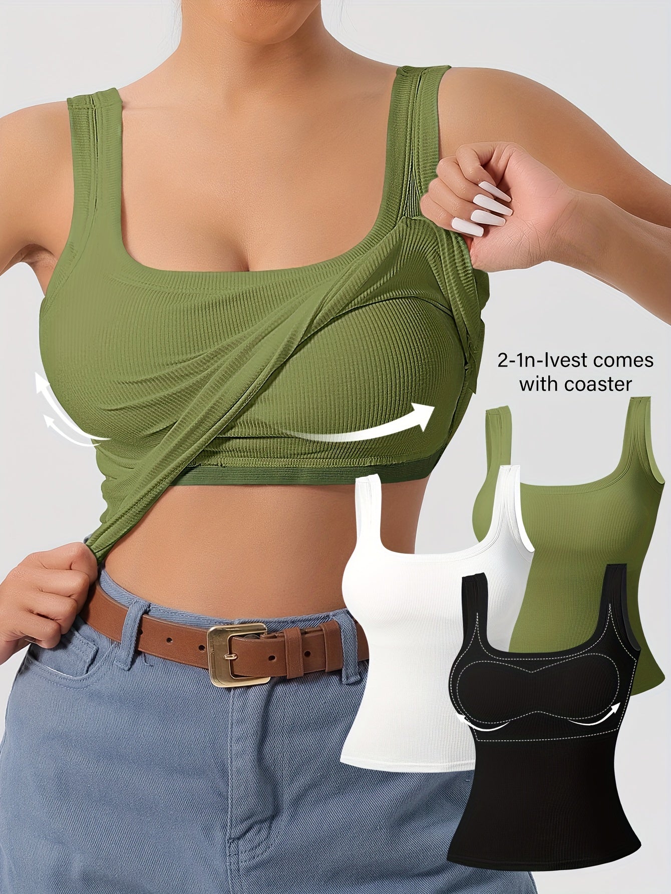 Women's 3Pcs U-Back Tank Tops With Removable Pads