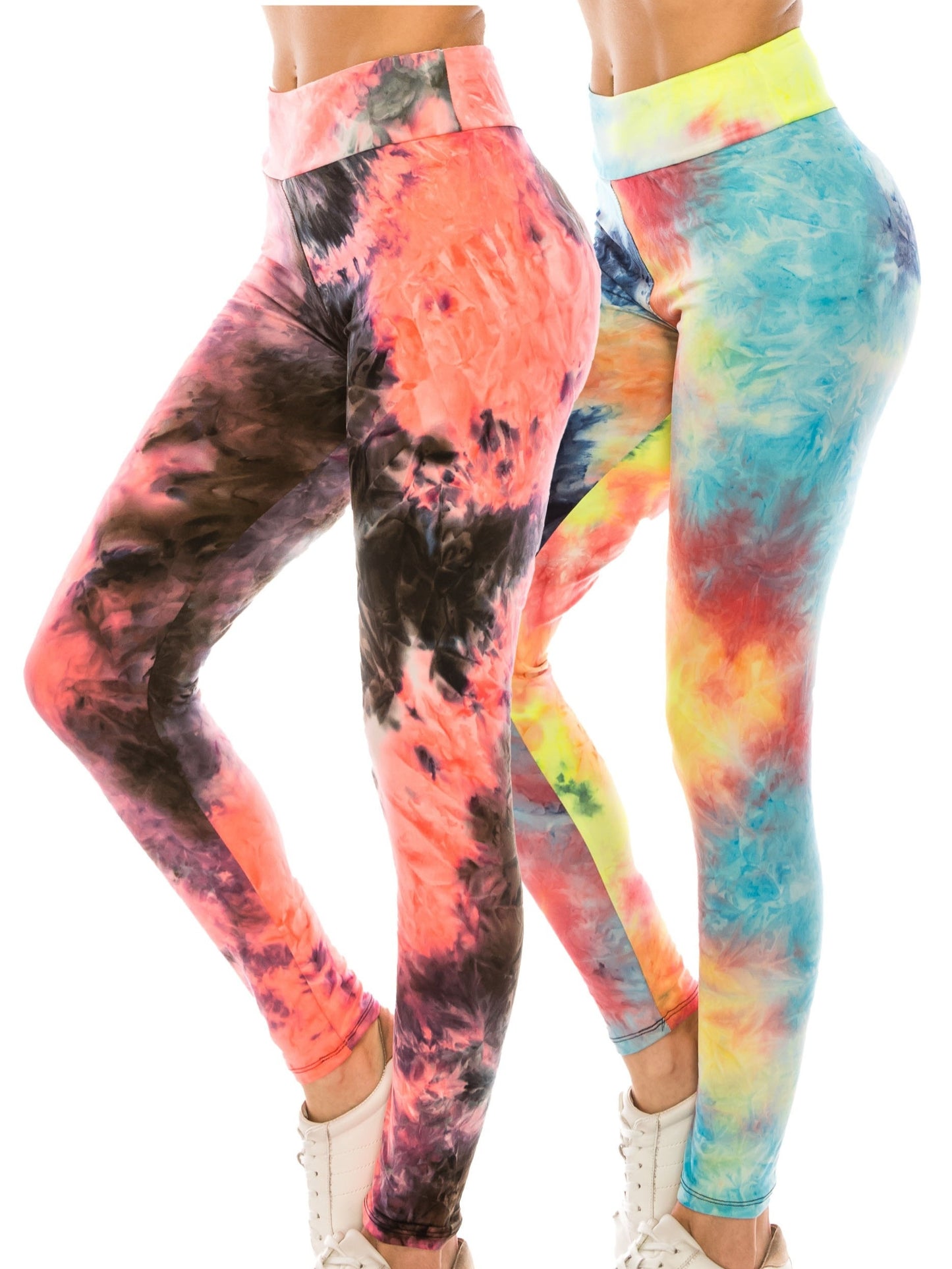 2 PACK Women's High Waist Stretched Soft Slim Tie Dye Leggings