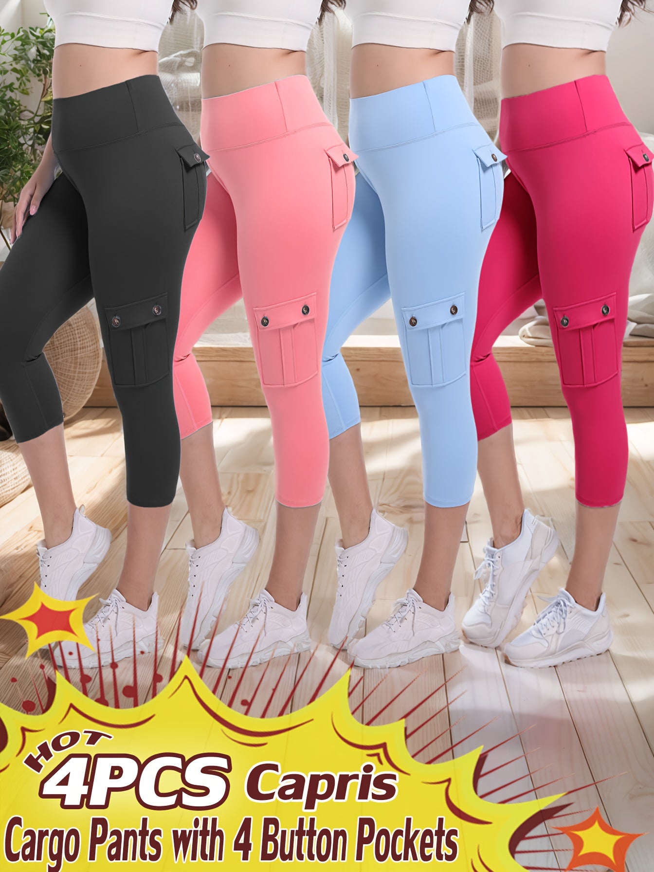 4pcs  High Waist Yoga Capri Pants