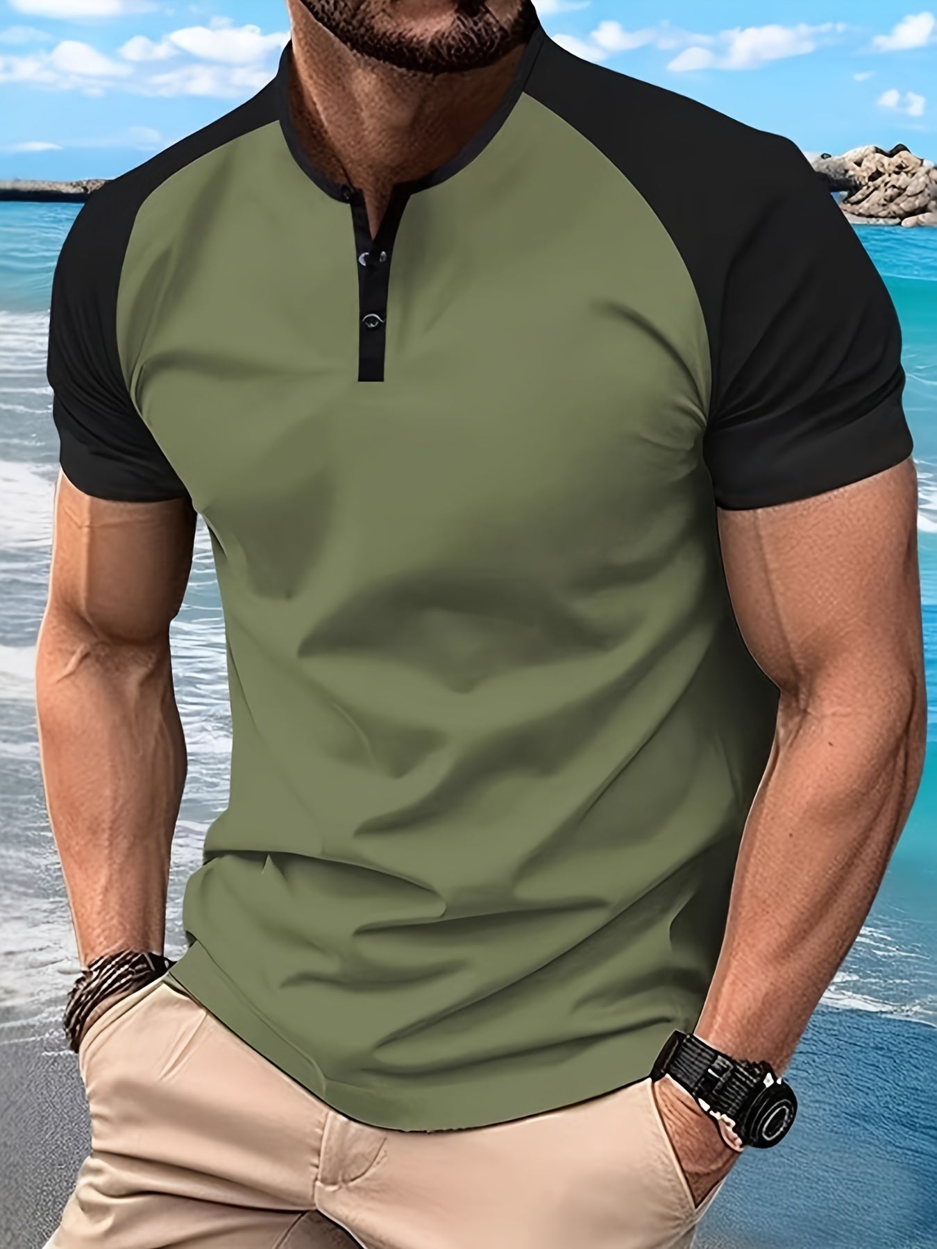Men's Summer Short Sleeve Henley Shirts