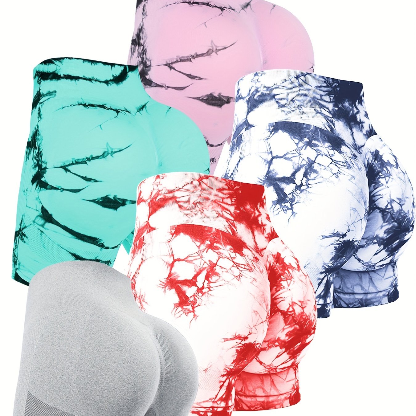 5pcs High Waisted Tie Dye Workout Shorts for Women