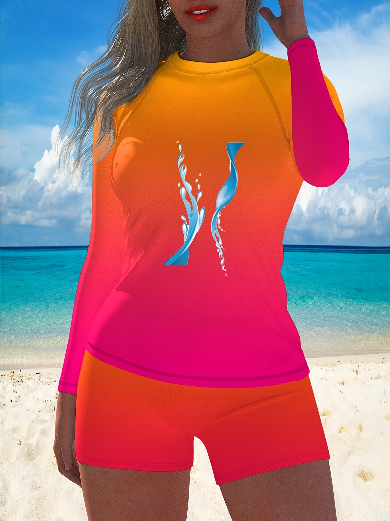 New Sexy Sports Blue Water Splash Surfing Suit