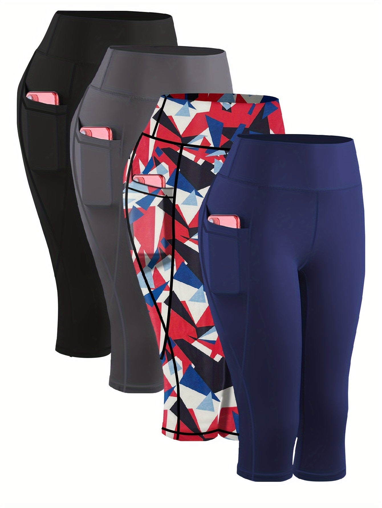 4pcs Plus-Size Women's Capri Yoga Leggings