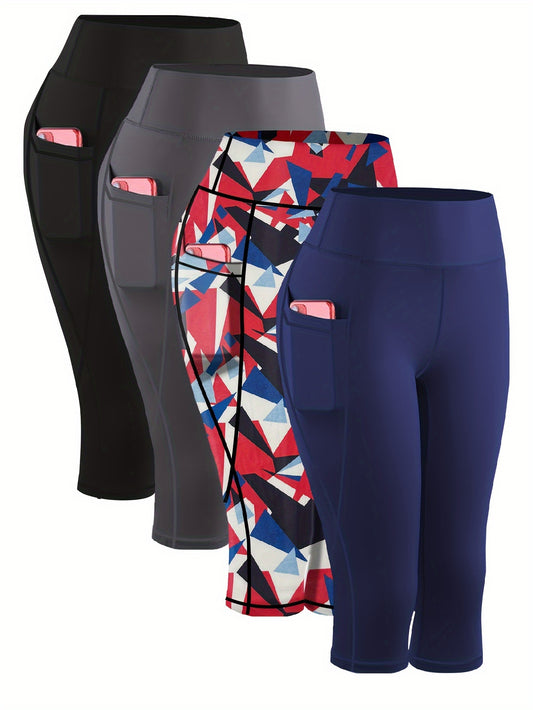 4pcs Plus-Size Women's Capri Yoga Leggings