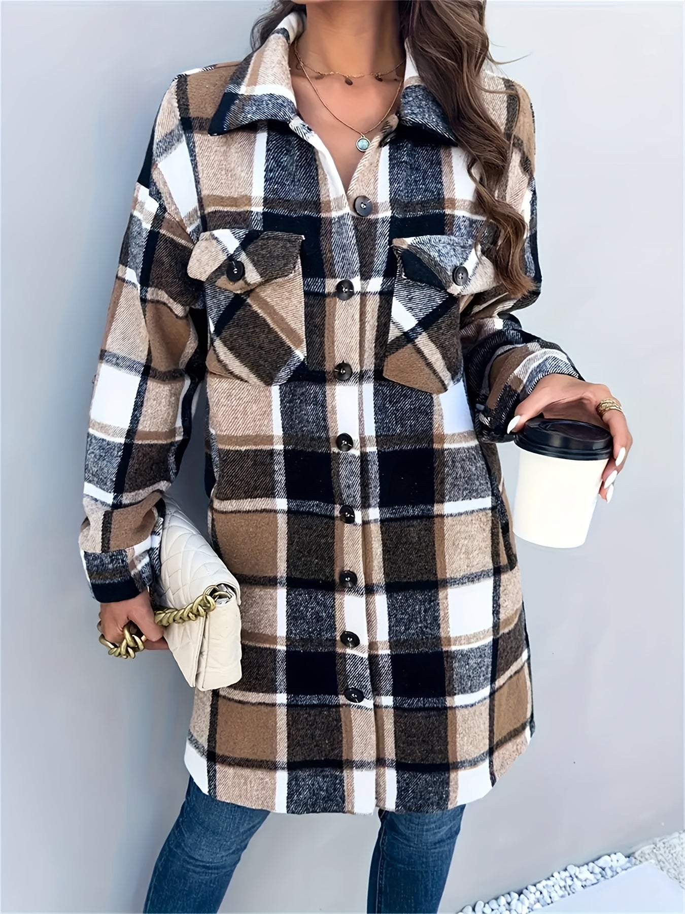 Classic Mid-Length Buffalo Plaid Shirt Jacket