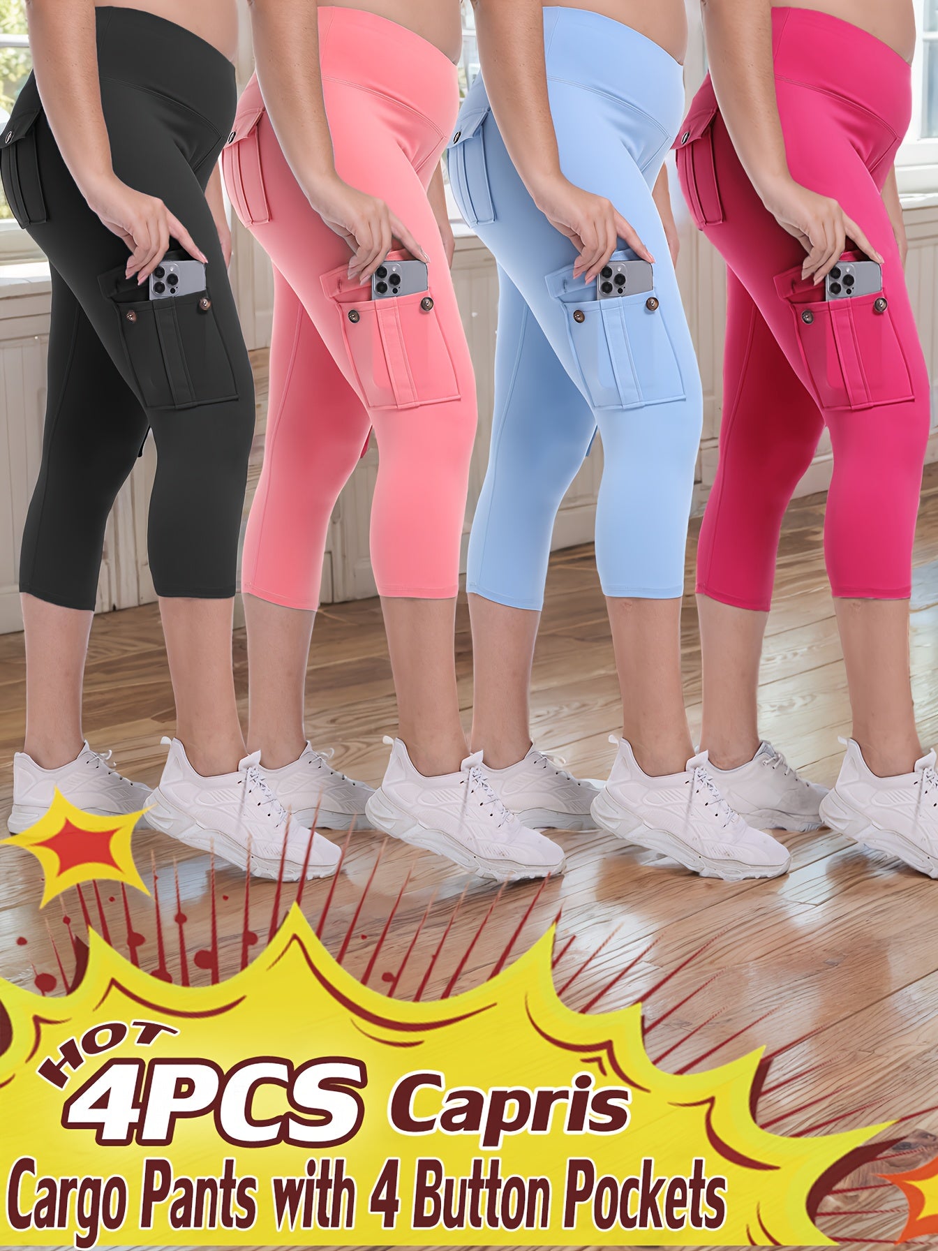 4pcs  High Waist Yoga Capri Pants