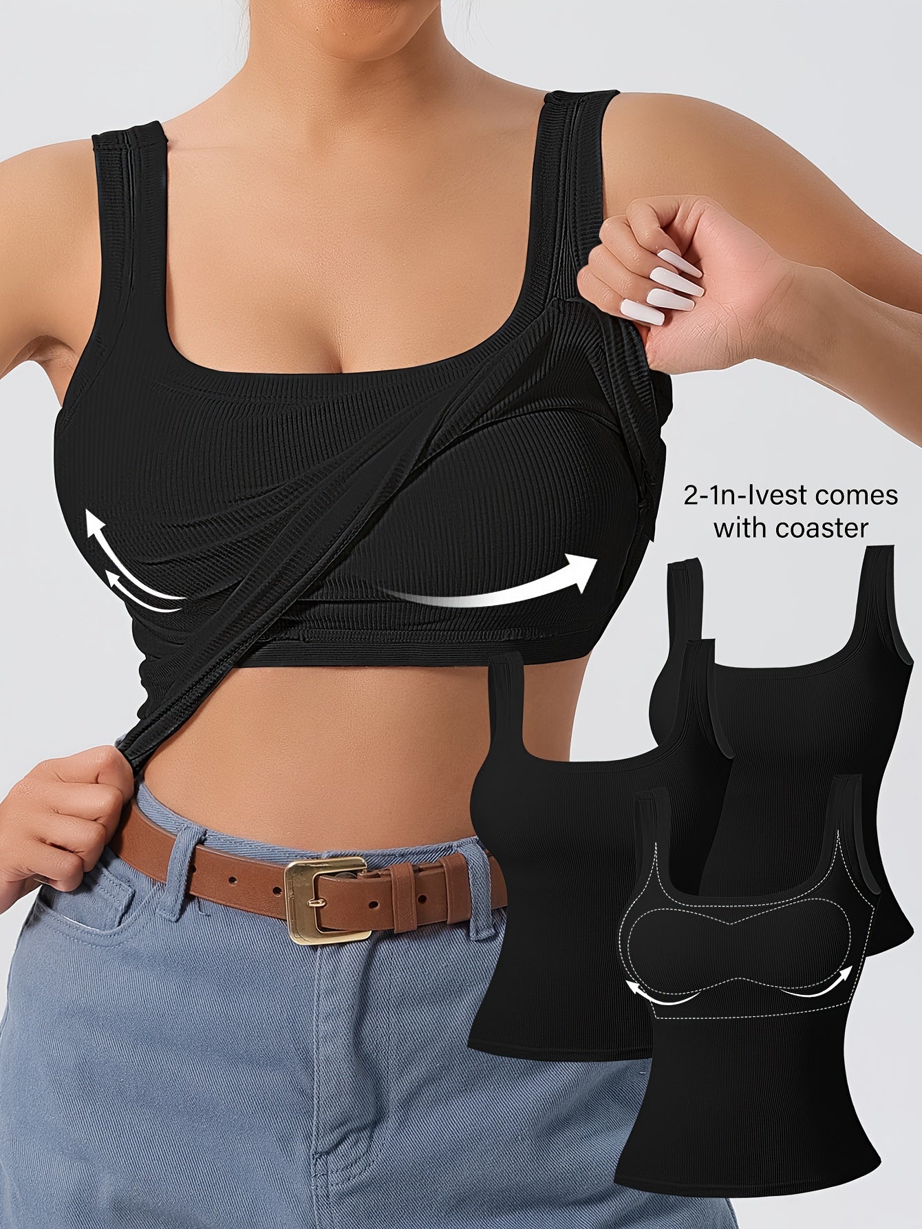 Women's 3Pcs U-Back Tank Tops With Removable Pads