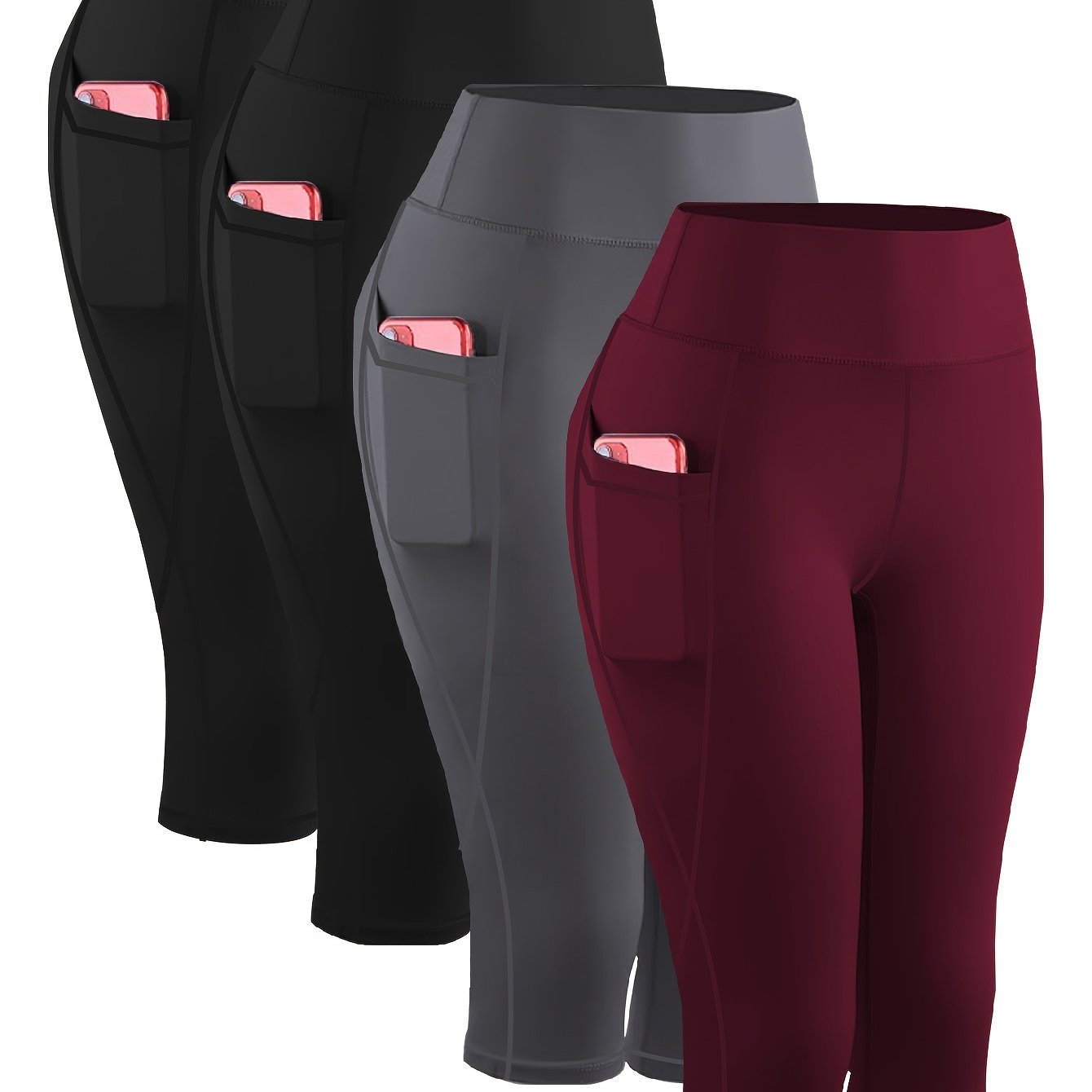 4pcs Plus-Size Women's Capri Yoga Leggings