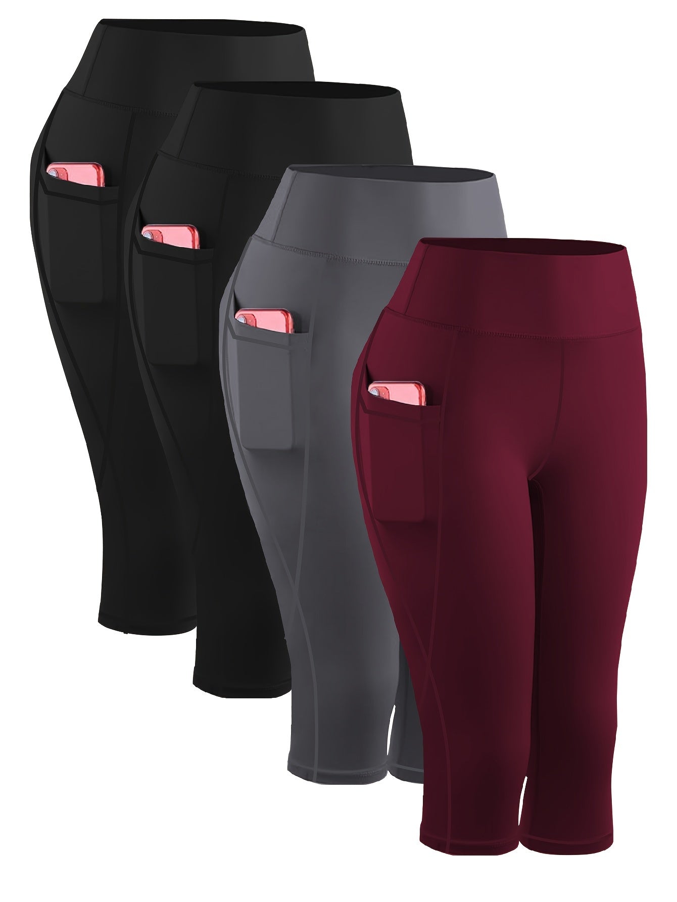 4pcs Plus-Size Women's Capri Yoga Leggings