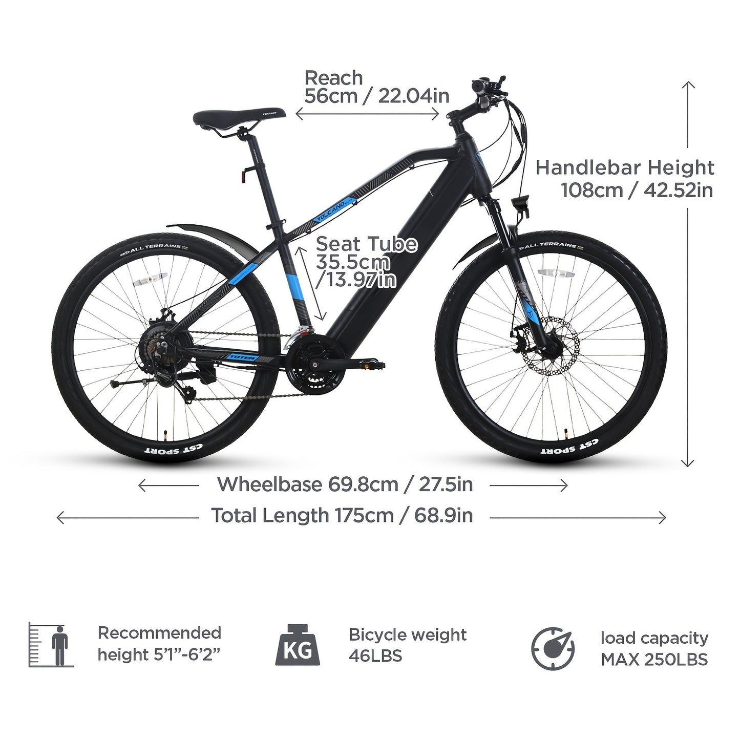 Volcano 27.5" 500W Electric Bike for Adults