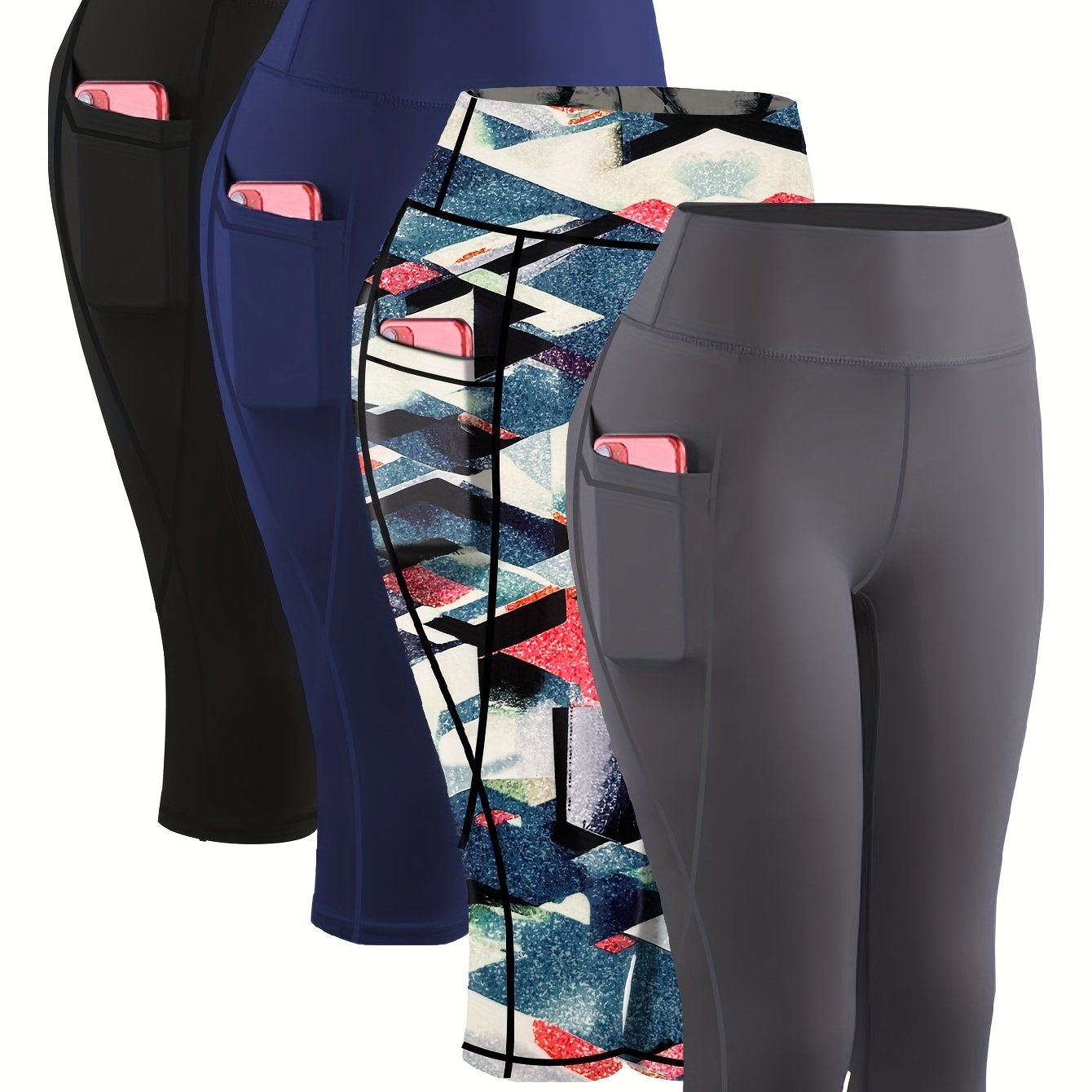 4pcs Plus-Size Women's Capri Yoga Leggings