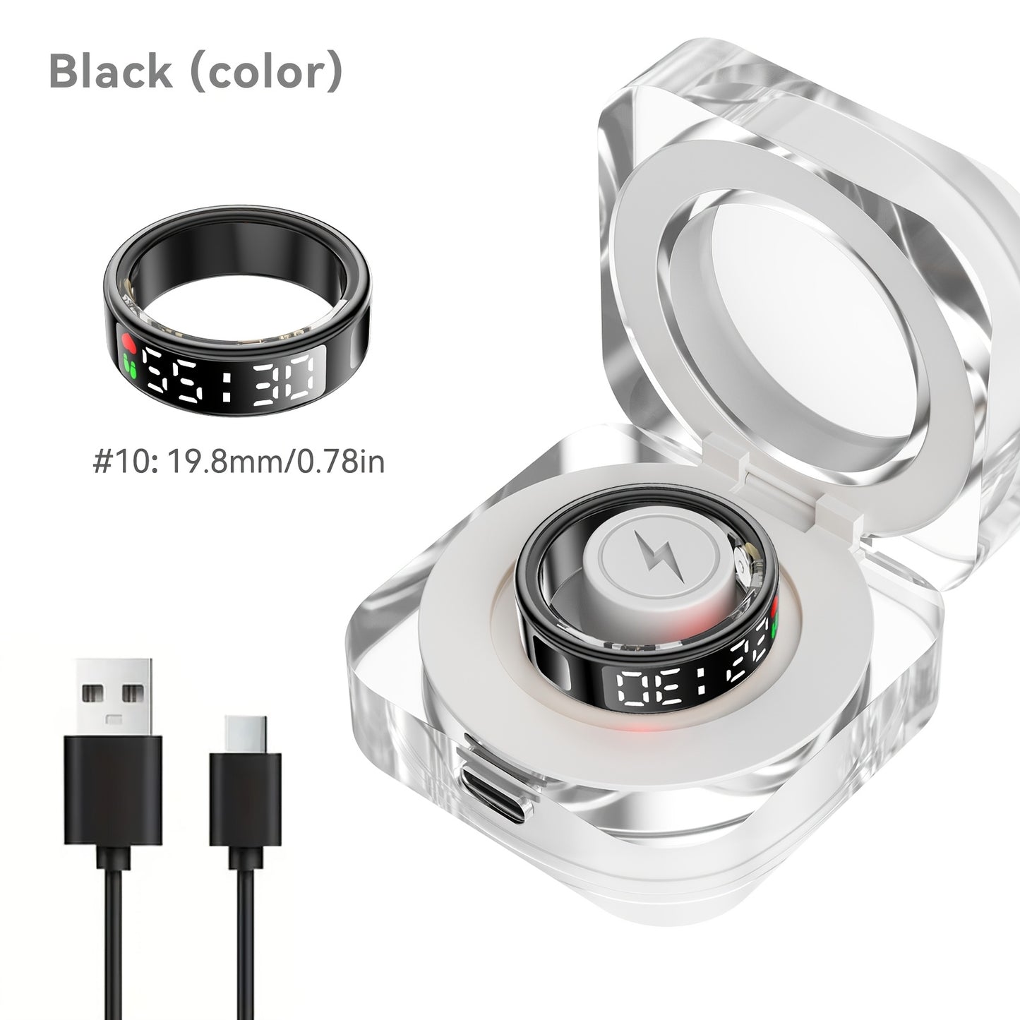 2025 Sleek Black Smart Ring with Touchscreen Display