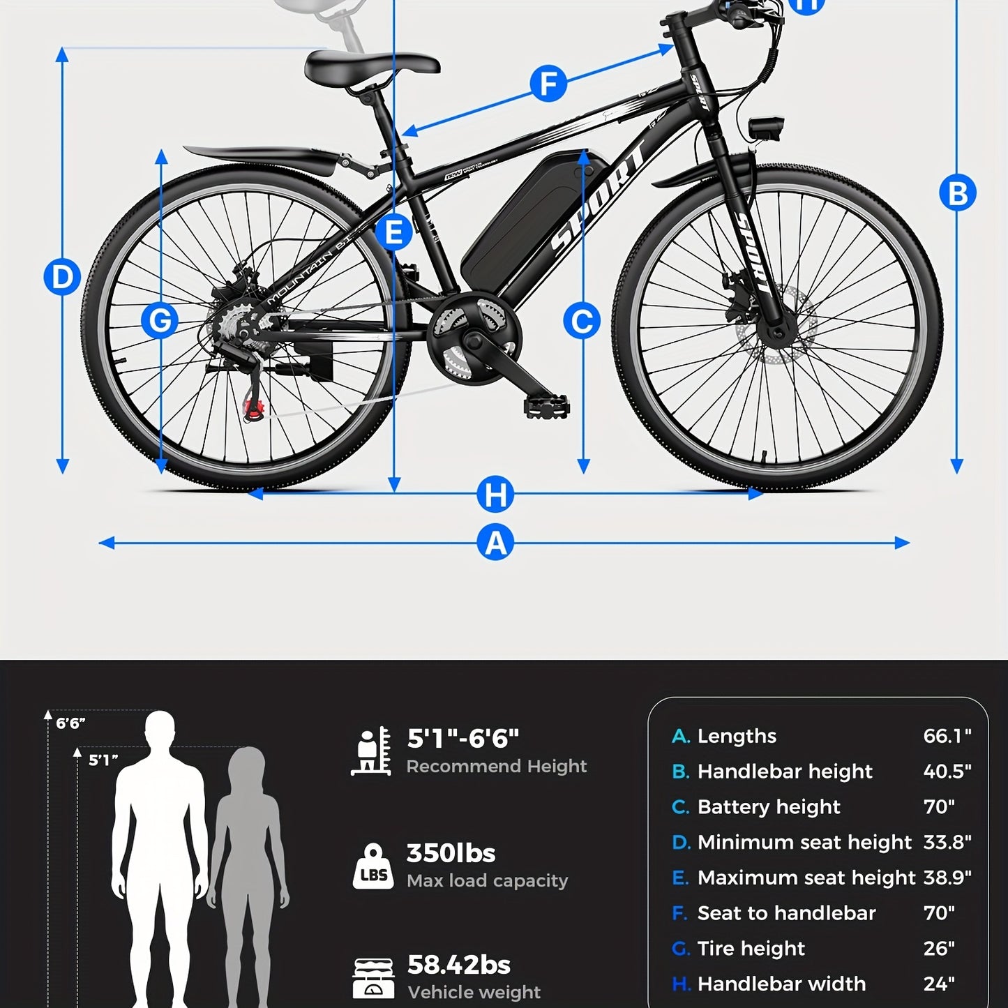 G26 749W/500-750W Peak Motor Electric Bike for Adults