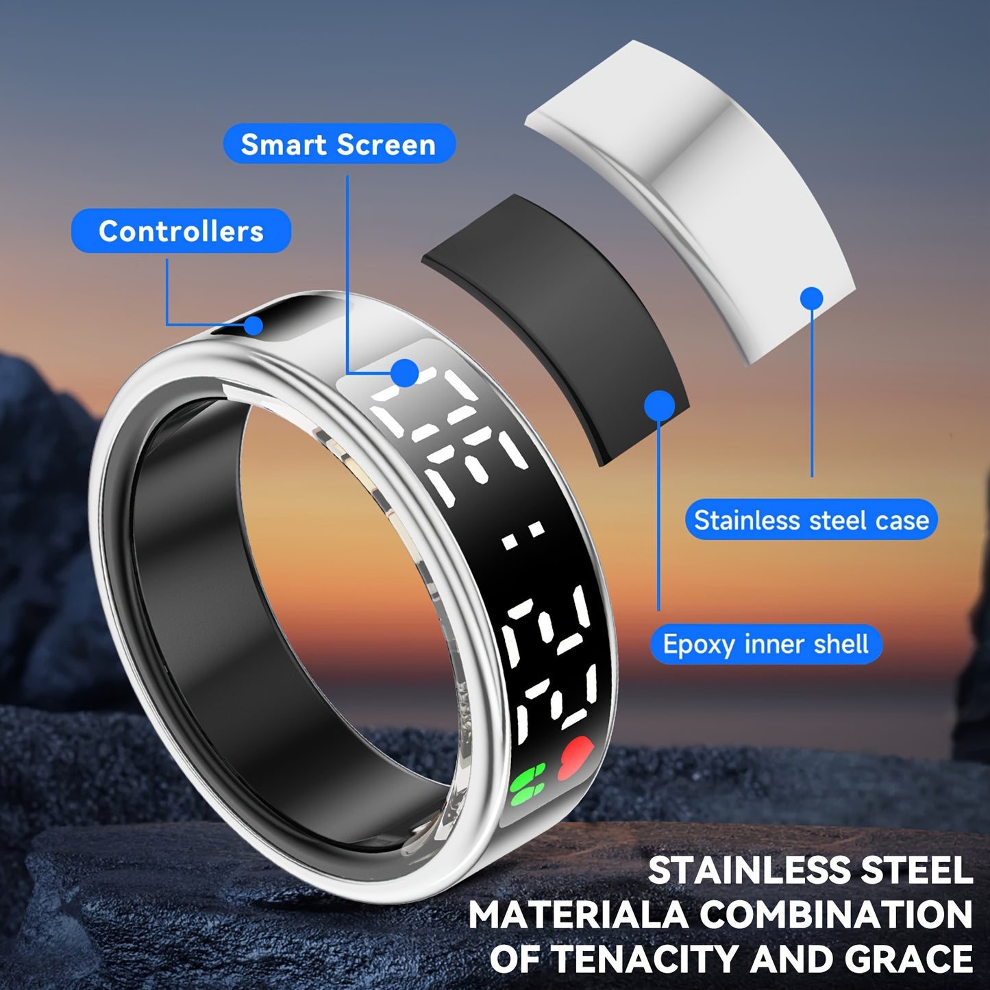 2025 Sleek Black Smart Ring with Touchscreen Display