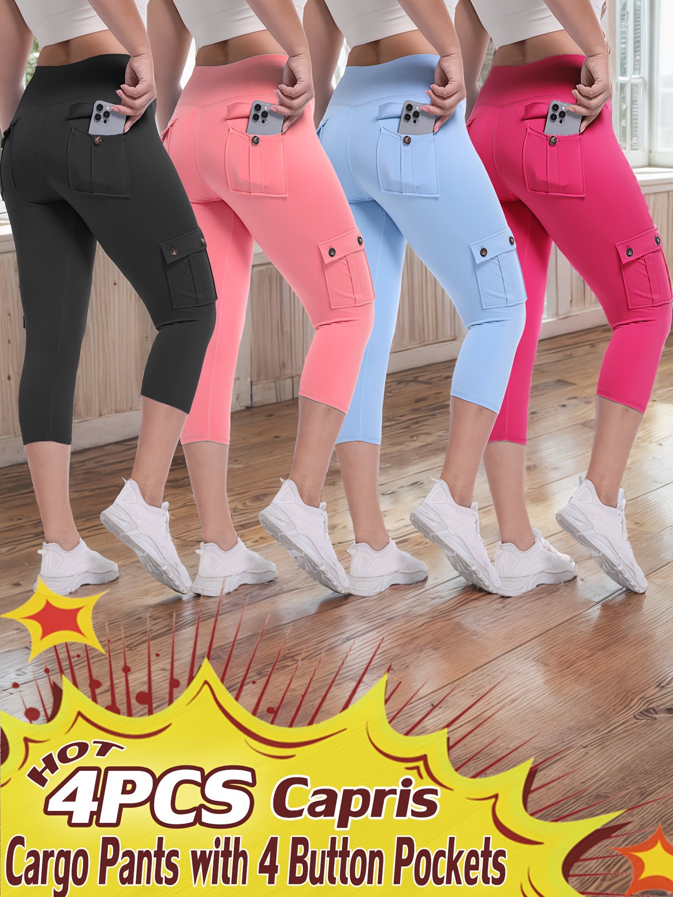 4pcs  High Waist Yoga Capri Pants
